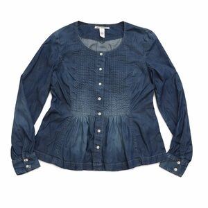 Lucky Brand Indigo Blue Button-Down Peplum Shirt